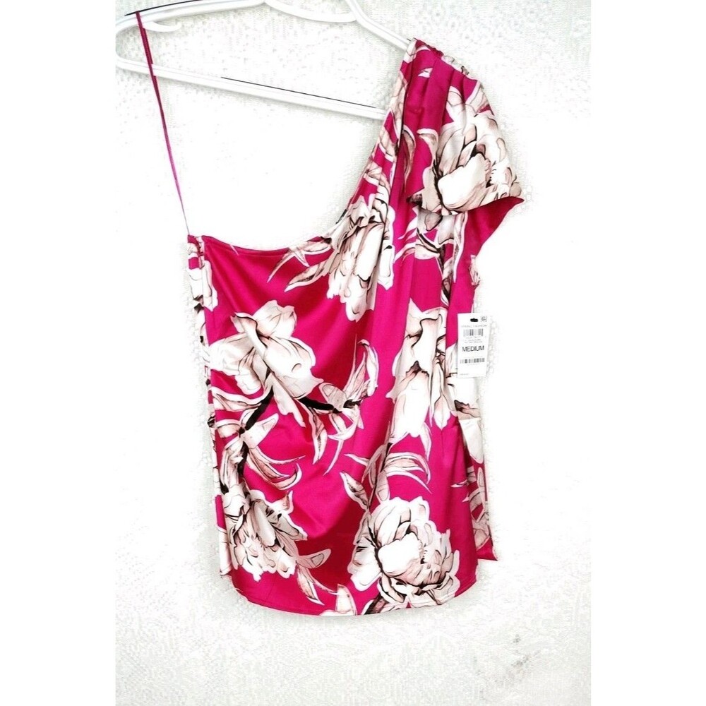 I.N.C. International Concepts top magenta floral print Size Medium One Shoulder